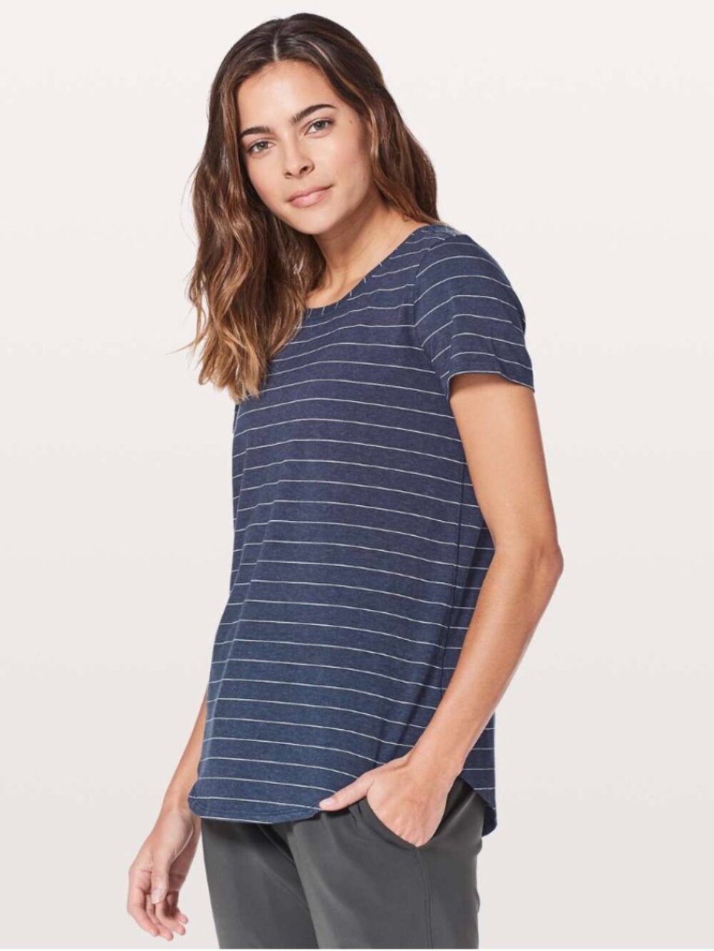 Lululemon Love Crew III Short Serve Stripe Heathered Hero Blue White